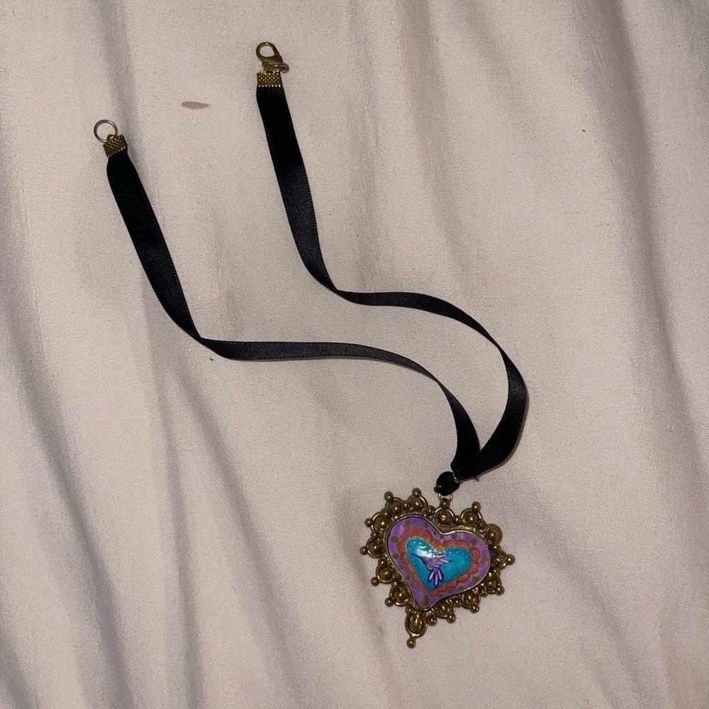 Heart Pendant Necklace with Black Ribbon
